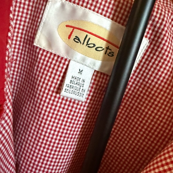 Talbots Red and White Checkered trench rain coat lightweight fall winter medium - Picture 3 of 5